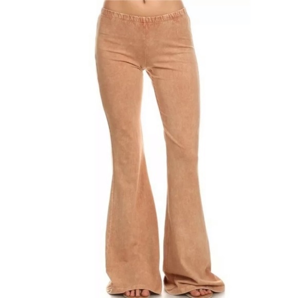 Camel Boho Mineral Wash Flared Stretch Pants - Picture 2 of 6